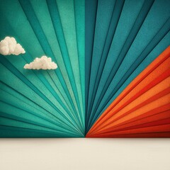 Retro Sunburst Background  Teal  Orange    Clouds