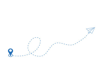 Airplane's flight path with a dashed line trace and a start point marker