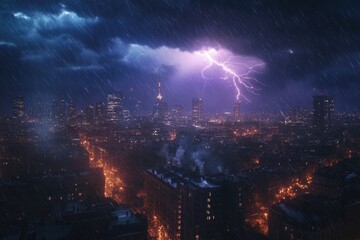 Huge thunderstorm hits at night