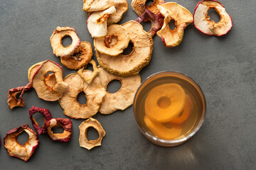 Dried Apple Compote. Fruit Compote. Stewed Fruit Drink On The Kitchen Table, Top View. Natural Fruit-Drink.