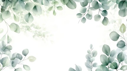 Eucalyptus leaves and greenery borders set. Watercolor green leaves and branches. C for invitations, greeting cards, save the date, albums. Hand drawn illustration.