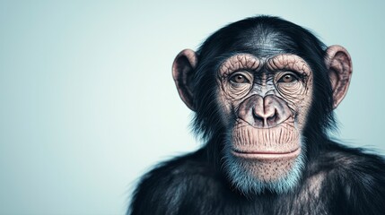 Naklejka premium Chimpanzee Portrait Cinematic Close up Wildlife Photography Primate Face Animal Study