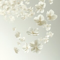 Delicate White Flowers in Motion: A Serene Shower of Petals