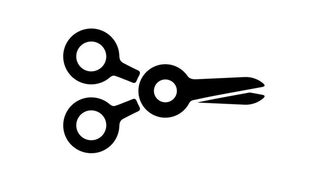 Scissors cut, scissoring or shears, graphic animation. Black. Alpha channel. Transparent background motion design. 4K resolution