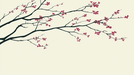 Delicate Branch with Pink Blossoms Against Soft Background in Minimalist Style for Floral Decor and Illustration