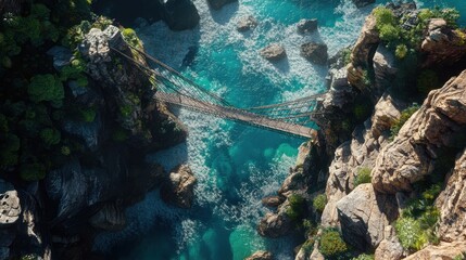 Obraz premium Aerial bird's eye drone photo of state of the art suspension bridge crossing the sea