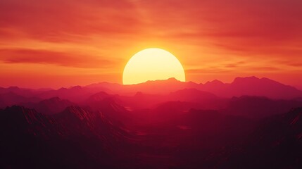 Obraz premium Crimson Sunset Over Mountain Ranges