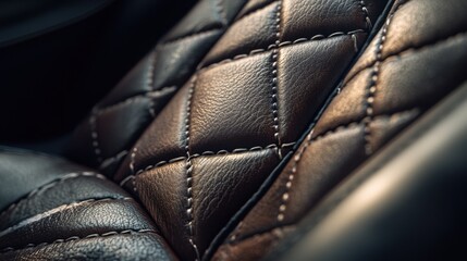 Fototapeta premium Luxury Dark Brown Leather Car Seat, Diamond Stitch Detail
