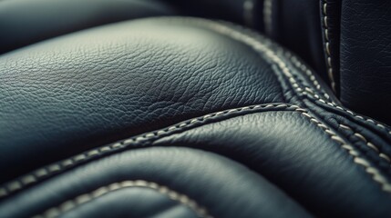 Luxury Car Seat Detail Closeup Black Leather Texture and Stitching