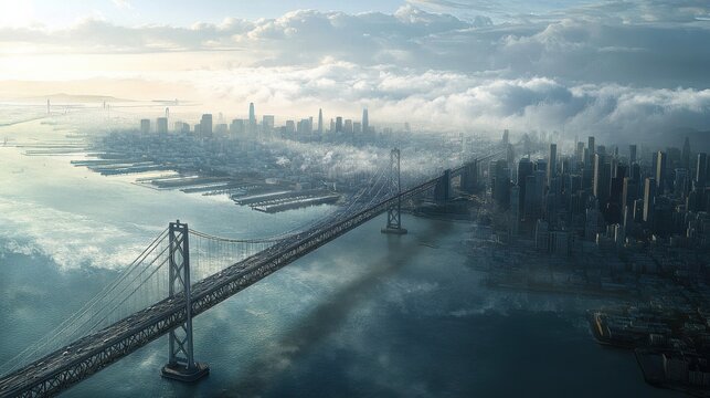 Aerial view of the Bay Bridge in San Francisco, CA - Powered by Adobe