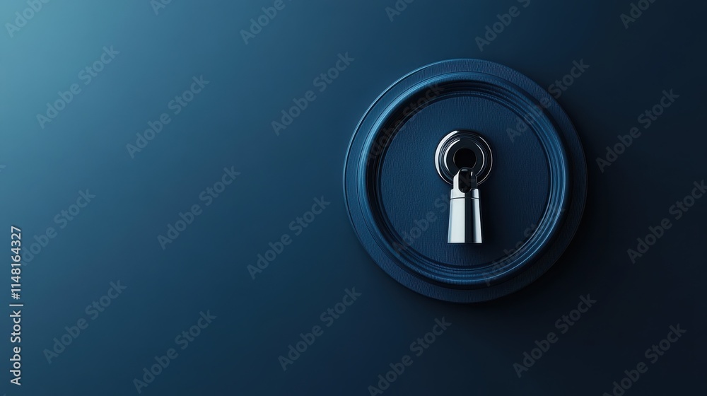 Poster creative lock interface on blue background with mock up place. digital security and protection conce