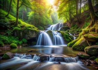 Long Exposure Waterfall Brook Photography, Serene Nature Scene, Misty Forest Stream, Flowing Water, Cascading Water,  Peaceful Landscape, Nature Photography, Waterfalls, Brook, Stream, Forest