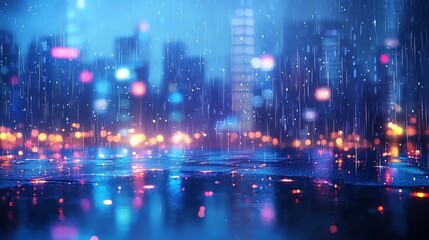 Fototapeta premium Rainy City Night Lightscape Urban Reflections