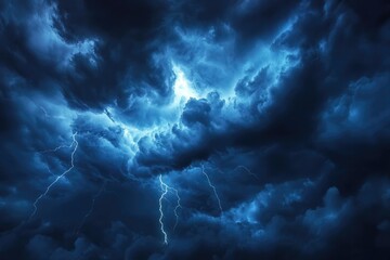 Stormy weather with dark clouds  lightning  and panoramic view.