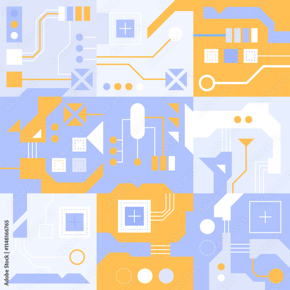 Poster circuit board technology background. ai semiconductor and computer processor. abstract polygonal mic