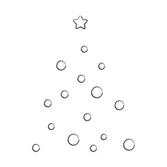 Minimalist Christmas Tree with Baubles and a Star in Line Art Style