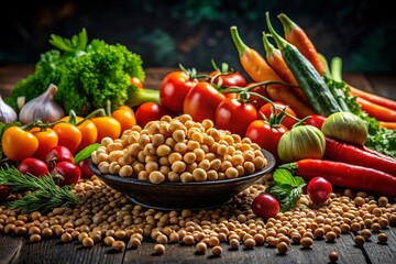 Low Light Chickpea & Vegetable Still Life Photography - Dark Moody Food Photo