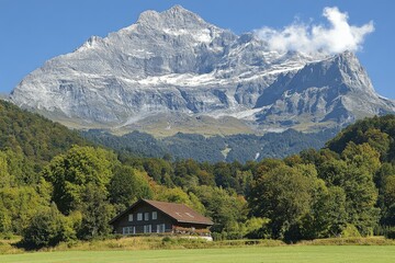Fototapeta premium landscape of the mountains - austrian alps. Beautiful simple AI generated image