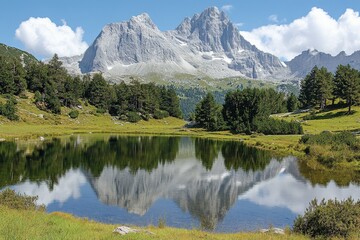 A high-altitude view of lush green highlands under a soft, cloudy sky. The foreground feature . Beautiful simple AI generated image