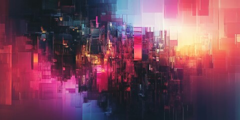 Fototapeta premium A dynamic abstract digital art piece featuring vibrant geometric shapes and gradient colors, creating a futuristic and modern aesthetic.