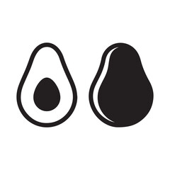 Avocado Vector realistic fresh fruit, avocado isolated on white background and Whole and cut in half avocado with pit