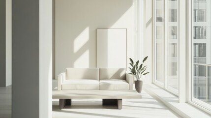 Fototapeta premium Minimalist modern room with clean, sophisticated design. Featuring sleek lines and muted colors