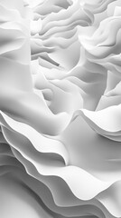 Fototapeta premium Abstract 3D white paper waves forming a minimalistic texture, perfect for backgrounds and design inspiration.