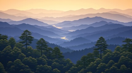 Fototapeta premium Serene Sunset Over Blue Ridge Mountains Panorama