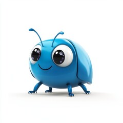 Cheerful Cartoon Beetle with Shiny Blue Shell on White Background