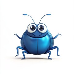 Cheerful Cartoon Beetle with Shiny Blue Shell on White Background