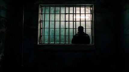 Silhouette of a person standing behind bars, symbolizing confinement and the struggle for freedom, reflecting themes of resilience and hope in overcoming obstacles