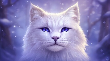 Serene White Cat in Winter Wonderland