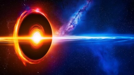 A bright, swirling ring of light surrounding a black hole in a dark, starry space.