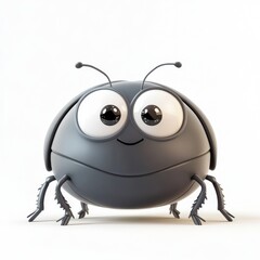 Cute Cartoon Roly-Poly Bug with Sparkling Eyes on White Background
