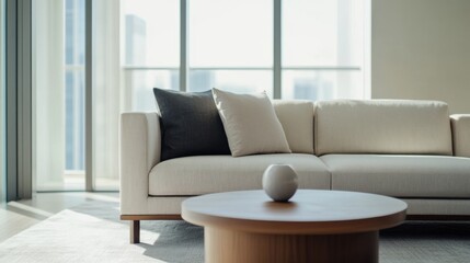 Minimalist modern room with clean, sophisticated design. Featuring sleek lines and neutral tones