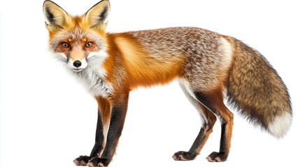 Obraz premium Majestic Red Fox with Striking Orange Fur and Elegant Stance Captured in Detail Against a Clean White Background