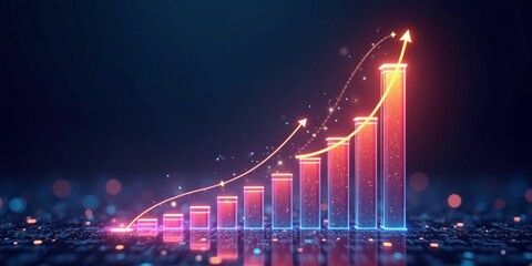 red bridge over the river, Rise and Improvement Concept: Progress Illustrated with Rising Graph and Futuristic Background
