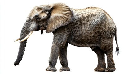 Obraz premium Majestic African Elephant Standing Gracefully in Profile with Detailed Texture Showcasing Its Impressive Ears and Distinctive Tusks Against a Plain Background