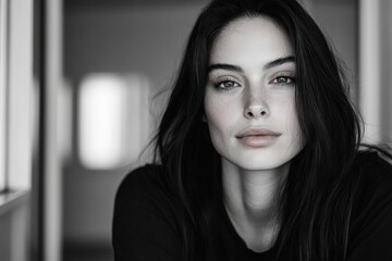 An evocative portrait of a young woman with a sincere expression, beautifully lit in soft tones that enhance the tranquility and depth of her features.