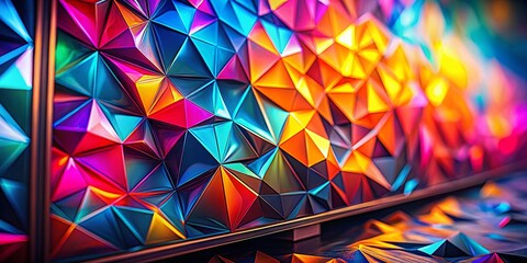 Obraz premium Macro Low Poly Monitor Screen, Geometric Pixel Art, Closeup Digital Display, Abstract Technology Background, Detailed Polygon Texture