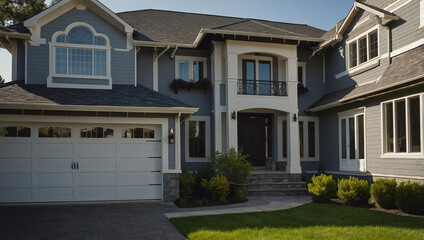 Two-Story House with Attached Garage and Landscaping
