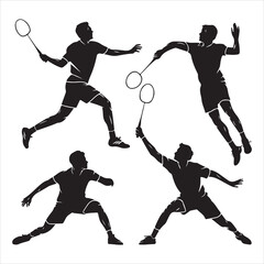 set of vector various badminton player silhouette	

