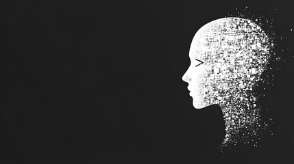A white robot girl’s head in profile, showcasing advanced artificial intelligence design with intricate details, featuring a futuristic and sleek appearance, embodying the concept of robotics, technol