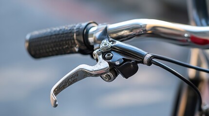 Closeup Bicycle Brake Lever, Handlebars, Grip, Cable, Metal