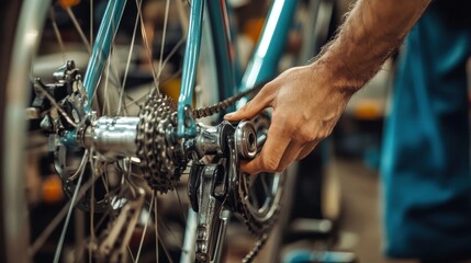 Bicycle Repair Mechanic Hand Adjusting Rear Derailleur Chain