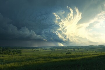 Fototapeta premium Dramatic supercell thunderstorms create tornado in Nebraska.