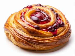 Fototapeta premium Macro Photography: Delicious Danish Pastry, Close-up Shot, Sweet Treat, White Background, Food Photography, Baking, Confectionery, Dessert