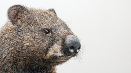 Naklejka premium Close-Up Portrait of a Wombat in Soft Light Capturing the Texture of Fur and Unique Features of This Australian Native Animal Against a Subtle Background
