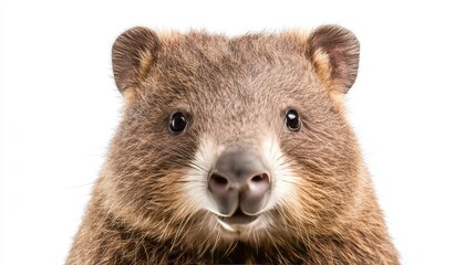 Obraz premium Close-Up Portrait of a Curious and Friendly Animal Against a White Background, Showcasing the Unique Features and Soft Fur of This Adorable Creature