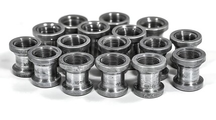 Metal threaded parts  industrial components  machinery parts  close up